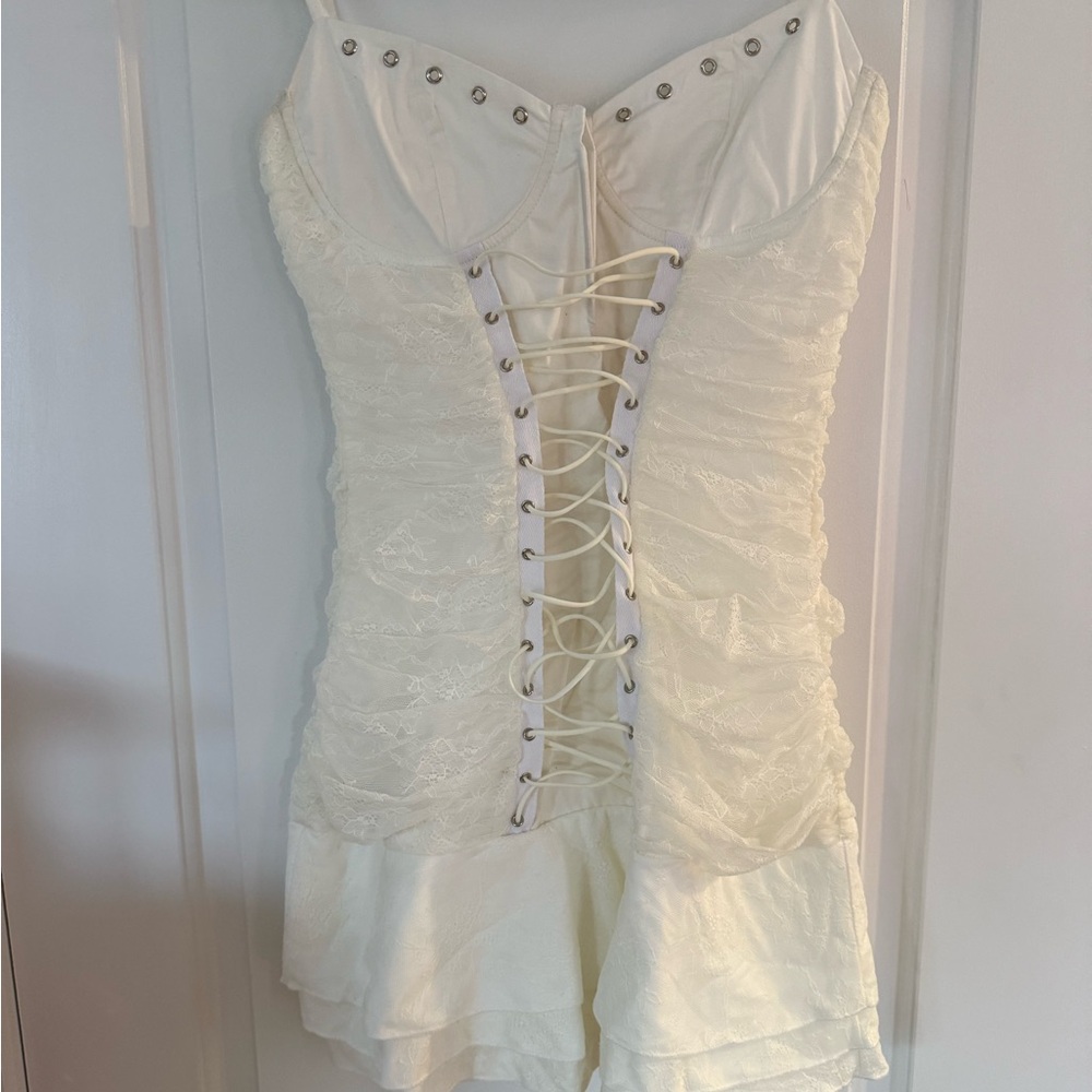 Elegant White Corset Lace-Up Mini Dress